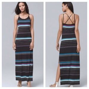 WHBM Black Striped Sleeveless Maxi Dress Womens Sz 1X XL Coastal Casual